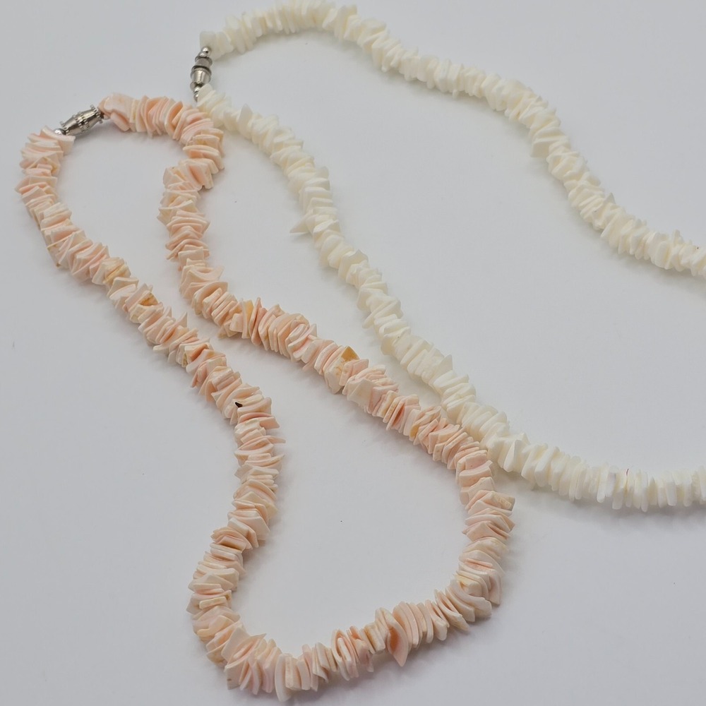Hawaiian Style Shell Necklace Lot of 2 Natural Beads White Peach‎ Beach Boho